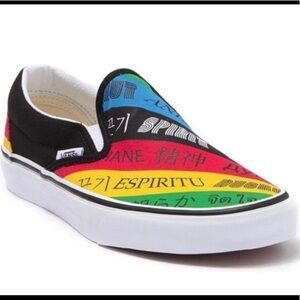 Vans Classic Slip-On Canvas Multicolor Striped Japanese Script Slip On Sneakers